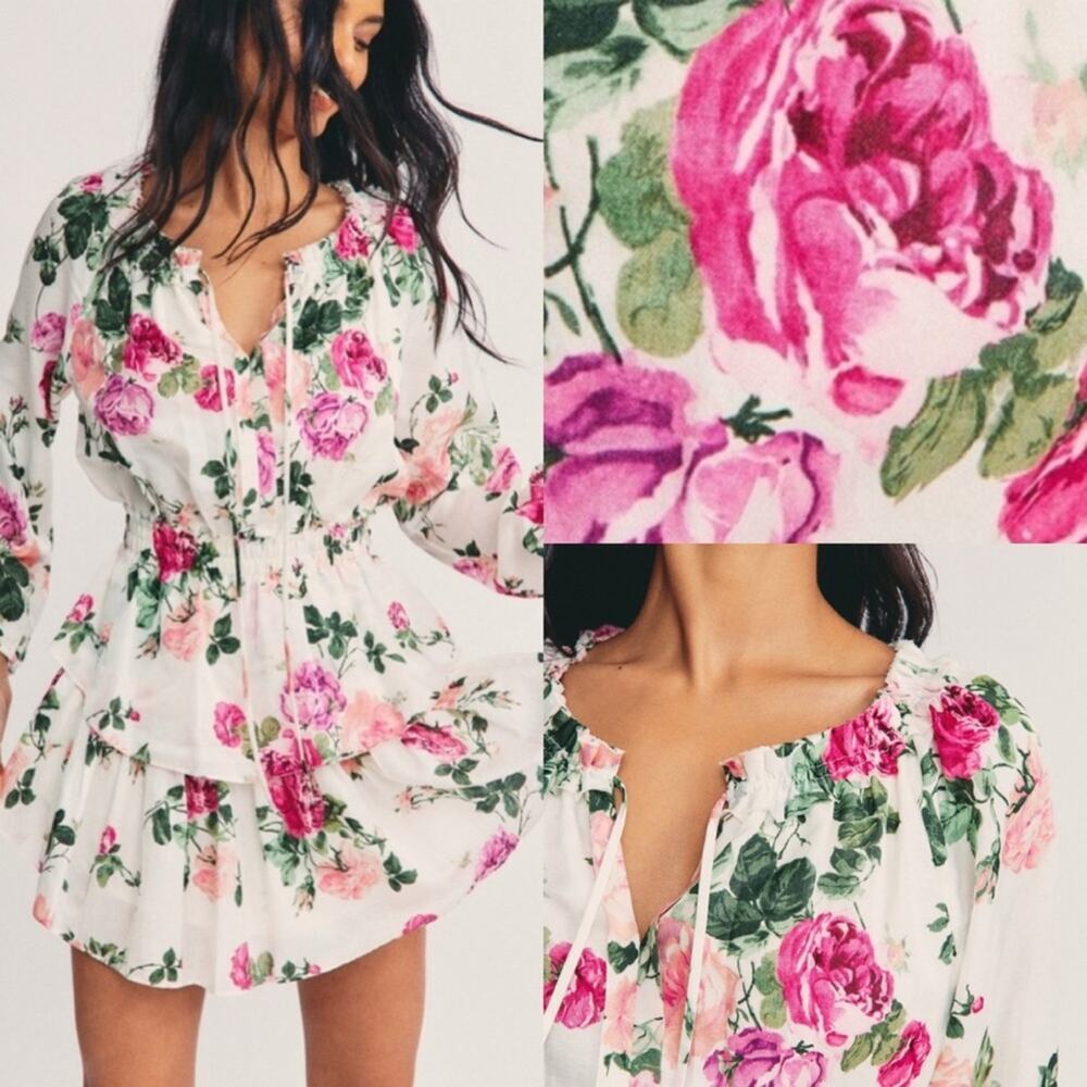 LOVESHACKFANCY Venetian Island Popover Dress in Ballet Blush Rose Coquette M